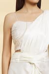 Buy_Samyukta Singhania_White Imported Textured Silk Satin Embroidered Sequin Crop Top Draped Skirt Set 