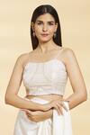 Shop_Samyukta Singhania_White Imported Textured Silk Satin Embroidered Sequin Crop Top Draped Skirt Set 