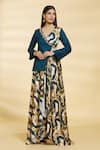 Buy_Samyukta Singhania_Blue Japan Satin Printed Shibori V Neck Embroidered Wrap Over Jumpsuit _at_Aza_Fashions