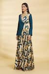 Buy_Samyukta Singhania_Blue Japan Satin Printed Shibori V Neck Embroidered Wrap Over Jumpsuit _Online_at_Aza_Fashions