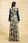 Shop_Samyukta Singhania_Blue Japan Satin Printed Shibori V Neck Embroidered Wrap Over Jumpsuit _at_Aza_Fashions