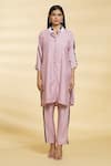 Shop_Khwaab by Sanjana Lakhani_Purple Silk Cotton Embroidered Bead Collared Shirt Kurta And Pant Set_Online_at_Aza_Fashions
