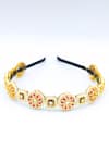 Shop_Foot Fuel_Gold Crystals, Beads Contrast Floral Embellished Hair Band _at_Aza_Fashions