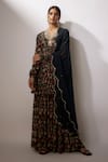 Buy_Nadima Saqib_Blue Crepe, Net Sequins, Embroidery V-neck Zardosi Work Kurta Sharara Set _at_Aza_Fashions