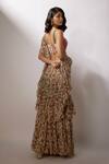 Shop_Nadima Saqib_Beige Georgette, Crepe Sequins Square Neck Pre-draped Printed Saree With Blouse _at_Aza_Fashions