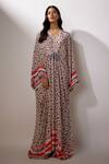 Buy_Nadima Saqib_Ivory Crepe Printed V Neck Sequin Work Kaftan _at_Aza_Fashions