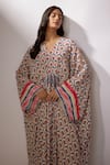 Buy_Nadima Saqib_Ivory Crepe Printed V Neck Sequin Work Kaftan _Online_at_Aza_Fashions