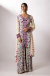 Buy_Nadima Saqib_Ivory Crepe, Net Sequins, Embroidery Round Neck Thread And Work Kurta Gharara Set _at_Aza_Fashions