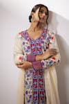 Nadima Saqib_Ivory Crepe, Net Sequins, Embroidery Round Neck Thread And Work Kurta Gharara Set _Online_at_Aza_Fashions