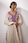 Shop_Nadima Saqib_Ivory Crepe, Net Sequins, Embroidery Round Neck Thread And Work Kurta Gharara Set _Online_at_Aza_Fashions