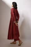 Shop_Nadima Saqib_Maroon Chanderi, Organza Embroidery, Zari Mandarin Zardosi Kurta Pant Set _at_Aza_Fashions