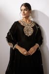 Nadima Saqib_Black Chanderi, Organza Pearls, Embroidered Anarkali With Badla Work Dupatta _at_Aza_Fashions