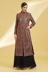 Shop_Samyukta Singhania_Multi Color Cotton Blend Woven Mughal Paisley Pattern Round Jamawar Jacket_Online_at_Aza_Fashions