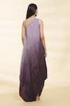 Shop_Khwaab by Sanjana Lakhani_Purple Chinon Plain Asymmetric Neck Tiana Pleated Ombre Dress _at_Aza_Fashions