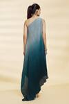 Shop_Samyukta Singhania_Blue Chinon Plain Asymmetric Neck Tiana One Shoulder Dress_at_Aza_Fashions