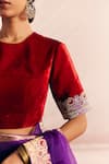 Shop Mimamsaa Red Silk Velvet Woven And Hand Embroidered Floral Pattern Husna Bordered Blouse Online at Aza Fashions Shop_Mimamsaa_Red Silk Velvet Woven And Hand Embroidered Floral Pattern Husna Bordered Blouse _Online_at_Aza_Fashions