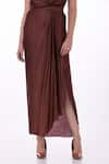 DILNAZ_Brown Blend Satin Plain Pleated Draped Skirt  _Online_at_Aza_Fashions