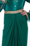 Buy_DILNAZ_Emerald Green Lycra Hand Embroidered Placement Pleated Draped Skirt  _Online_at_Aza_Fashions