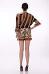 Shop_DILNAZ_Brown Lycra Tie-dyed And Hand Embroidered Stripe Pleated Draped Top  _at_Aza_Fashions