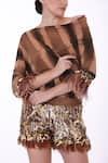 Buy_DILNAZ_Brown Lycra Tie-dyed And Hand Embroidered Stripe Pleated Draped Top  _Online_at_Aza_Fashions