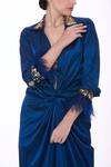 DILNAZ_Blue Stretch Satin Hand Embroidered Applique Sequin Draped Gown  _Online_at_Aza_Fashions