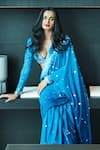 Buy_DILNAZ_Blue Georgette Hand Embroidered Thread Plunged V Neck And Crystal Blouse _at_Aza_Fashions