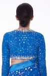 Shop_DILNAZ_Blue Georgette Hand Embroidered Thread Plunged V Neck And Crystal Blouse _at_Aza_Fashions