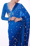 DILNAZ_Blue Georgette Hand Embroidered Thread Plunged V Neck And Crystal Blouse _Online_at_Aza_Fashions