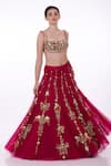 DILNAZ_Red Net Hand Embroidered Feather Butterfly Sequin Lehenga Skirt _Online_at_Aza_Fashions