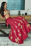 DILNAZ_Red Net Hand Embroidered Feather Butterfly Sequin Lehenga Skirt _at_Aza_Fashions