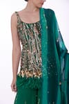 DILNAZ_Emerald Green Stretch Net Hand Embroidered Sequin Kurta Sharara Set  _Online_at_Aza_Fashions