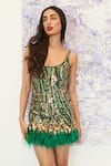 Shop_DILNAZ_Emerald Green Stretch Net Hand Embroidered Sequin Kurta Sharara Set  _Online_at_Aza_Fashions