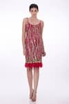 DILNAZ_Red Stretch Net Hand Embroidered Feather Deep Sequin Flapper Dress  _Online_at_Aza_Fashions