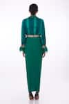 Shop_DILNAZ_Emerald Green Blended Satin Tie-dyed And Hand Embroidered Stripe Shirt  _at_Aza_Fashions