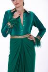 DILNAZ_Emerald Green Blended Satin Tie-dyed And Hand Embroidered Stripe Shirt  _Online_at_Aza_Fashions