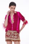 DILNAZ_Red Blended Satin Tie-dyed And Hand Embroidered Stripe Pattern Shirt  _Online_at_Aza_Fashions