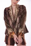 Buy_DILNAZ_Brown Blended Velvet Tie-dyed And Hand Embroidered Stripe Biker Jacket  _Online_at_Aza_Fashions