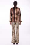 Shop_DILNAZ_Brown Blended Velvet Tie-dyed And Hand Embroidered Stripe Sleeve Jacket  _at_Aza_Fashions