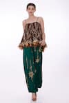 Buy_DILNAZ_Emerald Green Satin Linen Hand Embroidered Mirror And Diamante Trouser  _at_Aza_Fashions