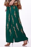 DILNAZ_Emerald Green Satin Linen Hand Embroidered Sequin And Pearl Trouser  _Online_at_Aza_Fashions