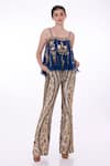 DILNAZ_Blue Stretch Net Hand Embroidered Floral Applique Sequin And Trouser  _Online_at_Aza_Fashions