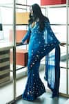 Buy_DILNAZ_Blue Georgette And Polyester Satin Hand Embroidered Sequin Ombre Saree  _at_Aza_Fashions