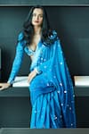 Shop_DILNAZ_Blue Georgette And Polyester Satin Hand Embroidered Sequin Ombre Saree  _Online_at_Aza_Fashions