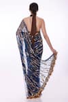 Shop_DILNAZ_Blue Net Hand Embroidered Sequin And Bead Work Abstract Pattern Saree  _at_Aza_Fashions