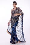 DILNAZ_Blue Net Hand Embroidered Sequin And Bead Work Abstract Pattern Saree  _Online_at_Aza_Fashions