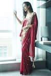 DILNAZ_Red Georgette Hand Embroidered Floral Mirror And Cut Dana Saree  _Online_at_Aza_Fashions