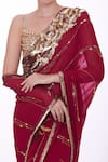 Buy_DILNAZ_Red Georgette Hand Embroidered Floral Mirror And Cut Dana Saree  _Online_at_Aza_Fashions