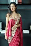 Shop_DILNAZ_Red Georgette Hand Embroidered Floral Mirror And Cut Dana Saree  _Online_at_Aza_Fashions