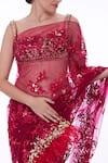 DILNAZ_Red Net Hand Embroidered Thread Gara Flowers Saree  _Online_at_Aza_Fashions