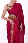 Shop_DILNAZ_Red Net Hand Embroidered Feather Boat Pre-draped Saree And Blouse Set  _Online_at_Aza_Fashions